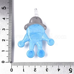 手作りランプワークペンダント  タコチャーム  ライトスカイブルー  43~47.5x30.5~33.5x9.5~12mm  穴：3.5~4.5mm&nbsp;LAMP-N034-21B
