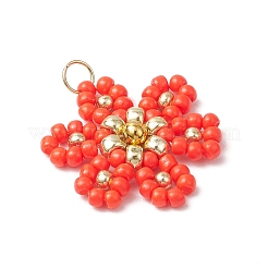 ガラスシードビーズの花のペンダント  304ステンレススチール製丸カン付き  トマト  22.5x17.5x4mm  穴：2.5mm&nbsp;PALLOY-MZ00712-03