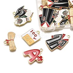 卒業シーズン合金エナメルペンダント20個5スタイル  混合図形  ミックスカラー  14~30x17~29x1~2mm  穴：1.6~2mm  4個/スタイル&nbsp;ENAM-FP0002-80