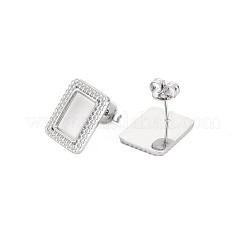 304ステンレススチールスタッドピアス金具  エナメルのイヤリング設定  耳ナッツ  長方形  ステンレス鋼色  15x12.5mm  ピン：0.7mm  トレイ：10x7mm&nbsp;STAS-N097-239P