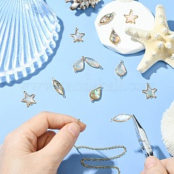 12個 6スタイル 真鍮パヴェ ナチュラルホワイトシェル コネクターチャーム  ゴールドカラー  混合図形  18~25x8~16x2.5~4.5mm  穴：1.4~1.6mm  2個/スタイル&nbsp;KK-CJ0003-65