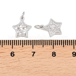 真鍮製チャーム  ラックめっき  長持ちメッキ  カドミウムフリー＆鉛フリー  プラチナ  丸カン付き  スター  11x10x1.5mm  穴：2mm&nbsp;KK-Z146-09G-P