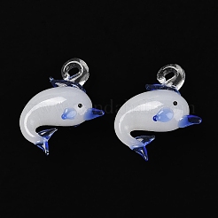手作りランプワークペンダント  イルカのチャーム  ブルー  27~30x23~25mm  穴：3~4mm&nbsp;LAMP-A002-C01