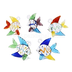 手作りランプワークペンダント  渦巻き模様のチャームが付いた魚  ミックスカラー  44~49x45~48x18~21mm  穴：4~5mm&nbsp;LA-N048-06
