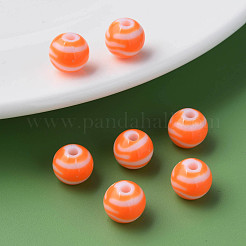 不透明な縞模様のアクリルビーズ  ラウンド  サンゴ  10mm  穴：2mm  約940個/500g&nbsp;MACR-S373-27D-04
