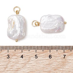 天然バロックケシパールペンダント  304ステンレス鋼の金具が付いた長方形のチャーム  ホワイト  ゴールドカラー  23x13~13.5x4~5mm  丸カン：5x0.8ミリ  内径：3.5mm&nbsp;PALLOY-JF05196-01