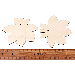 未染色の木製ビッグペンダント  葉  アンティークホワイト  79.5x90x2.5mm  穴：4mm&nbsp;X-WOOD-TA0002-19