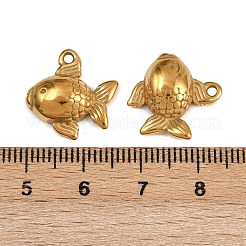 304ステンレスペンダント  イオンプレーティング（ip）  18KGP本金メッキ  魚  17x15.5x4.5mm  穴：1.5mm&nbsp;STAS-Z152-04G-01