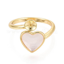 Heart Brass Shell & Epoxy Cuff Rings Setting&nbsp;KK-T079-56G