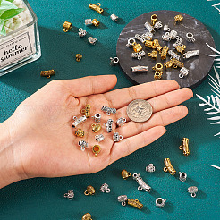 100スタイルのチベットスタイルの合金チューブベイル20個。  ループベイル  チューブ＆バレルカービングフラワー  ミックスカラー  8~11x6~17x5~7.5mm  穴：1.4~2mm  5個/スタイル&nbsp;TIBEB-TA0001-27
