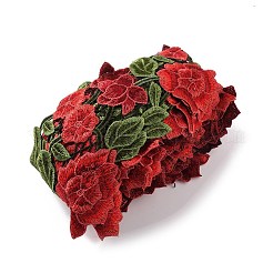 刺繍ポリエステルレースリボン  ジャカードリボン  ローズ  レッド  4-1/8インチ（105mm）&nbsp;OCOR-WH0060-50-1