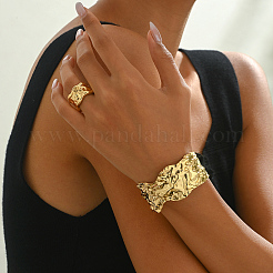 Elegant Brass Cuff Bangle & Rings Sets with Irregular Texture Design for Women's Party Accessories&nbsp;KU8718