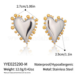 304 Stainless Steel Two Tone Heart Stud Earrings&nbsp;UK5889-2