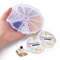 DIYレタービーズブレスレット作成キット  Abs プラスチック & ガラスパール & アクリルビーズを含む  伸縮性のある糸  ミックスカラー  420個/箱&nbsp;DIY-YW0006-10
