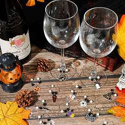 12Pcs Halloween Theme Alloy Enamel & Glass Imitation Jade Beaded Wine Glass Charms&nbsp;AJEW-SC0002-08