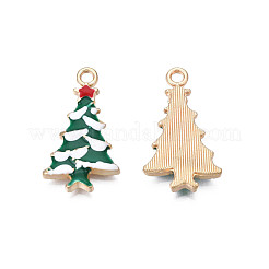 メッキ合金エナメルチャームラック  カドミウムフリー＆ニッケルフリー＆鉛フリー  ライトゴールド  クリスマスツリー  濃い緑  26x15x3mm  穴：2mm&nbsp;ENAM-N055-123