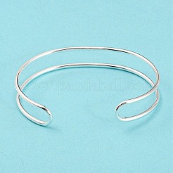 Rack Plating Brass Double Lines Cuff Bangles for Women&nbsp;BJEW-M304-01S