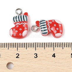 クリスマステーマの不透明樹脂ペンダント  プラチナ鉄ループ付き  クリスマスソックス  17x12x6mm  穴：1.8mm&nbsp;RESI-S08-01B
