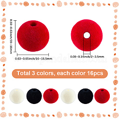 48色のフロッキー不透明アクリル/プラスチックビーズ3個  ラウンド  ミックスカラー  16~16.5x15~16mm  穴：2~3.5mm  16個/カラー&nbsp;KY-SC0002-46