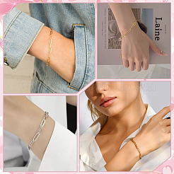 20Pcs 2 Colors Stainless Steel Paperclip Chains Bracelets for Men Women&nbsp;BJEW-ME0001-15