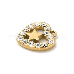 304ステンレススチールラインストーンペンダント  ゴールドカラー  ハート  14.5x13.5x2.5mm  穴：1.5mm&nbsp;STAS-I322-28G-04