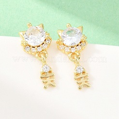Brass Micro Pave Cubic Zirconia Dangle Stud Earrings&nbsp;EJEW-F405-24G-02