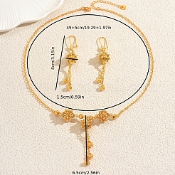 Brass Hollow Flower Tassel Beads Necklace & Earring Sets for Women&nbsp;BX6543