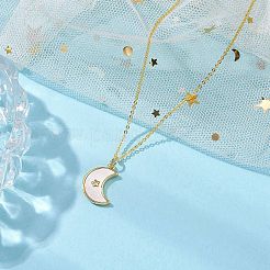 天然貝と真鍮のペンダントネックレス  金色の真鍮アズキチェーンネックレス  スター  ムーン  17.91インチ（45.5cm）  ペンダント：18x12.5mm。&nbsp;NJEW-JN04890-02