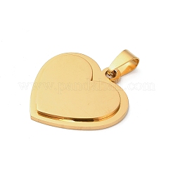 304ステンレススチール製刻印入りブランクタグペンダント  ハートチャーム  ゴールドカラー  30x30x2.5mm  穴：9x4.5mm&nbsp;STAS-H481-03A-G