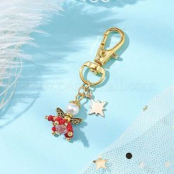 天使のガラスシードビーズペンダント装飾  合金製回転式ロブスター クロウ クラスプ バッグ飾り用チャーム  レッド  59mm&nbsp;HJEW-MZ00166-06