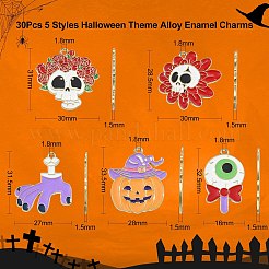 30pcs5スタイルハロウィーンテーマ合金エナメルペンダント  ライトゴールド  混合図形  ミックスカラー  28~33x16~30x1.5mm  穴：1.8mm  6個/スタイル&nbsp;ENAM-CJ0005-10