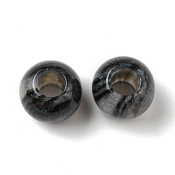 レジンヨーロピアンビーズ  ラメパウダー入り大穴ビーズ  ラウンド  ブラック  13.5x13mm  穴：4mm&nbsp;RESI-D068-01D