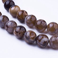 天然石瑪瑙ビーズ連売り  染め＆加熱  ラウンド  キャメル  8mm  穴：1mm  約48個/連  15.3インチ&nbsp;X-G-P289-02D-8mm