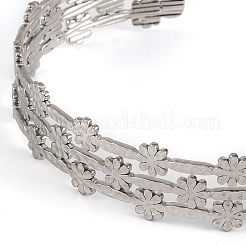 Non-Tarnish 304 Stainless Steel Hollow Flower Open Cuff Bangles for Women&nbsp;LS-BJEW-K241-03C-P