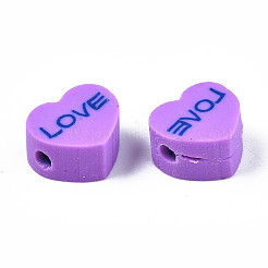 手作り樹脂粘土ビーズ連売り  単語「love」付けのハート  バレンタインデーの  ミックスカラー  8~9x9~9.5x4~5mm  穴：1.6mm  約40個/連  14.06インチ〜14.57インチ（35.7~37cm）&nbsp;X-CLAY-N006-72
