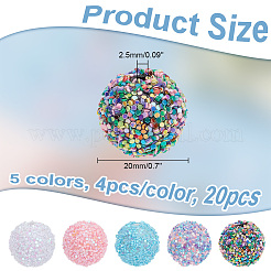 20個5色アクリルビーズ  キラキラビーズ  スパンコール/スパンコール付き  ラウンド  ミックスカラー  19.5~20x19mm  穴：2.5mm  4個/カラー&nbsp;SACR-AR0001-17