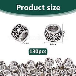 チベット風合金ヨーロピアンビーズ130個  大穴ビーズ  ロンデル  アンティークシルバー  7.5x5.5mm  穴：4mm&nbsp;FIND-FH0011-48