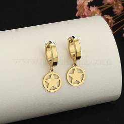 201ステンレススチール製スターフープピアス  ゴールドカラー  28x10mm&nbsp;HJ2340