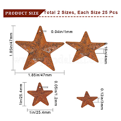 50スタイルのアイアンペンダント2個  錆びる  スター  ココナッツブラウン  25.4~47x25.4~47x4mm  穴：1mm  25個/スタイル&nbsp;IFIN-GF0001-41B