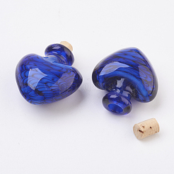 手作りランプワーク香水瓶ペンダント  精油ボトル  ハート  ミックスカラー  32.5mm  穴：5mm  ボトル容量：0.5~1ml（0.017~0.03液量オンス）&nbsp;LAMP-P044-F