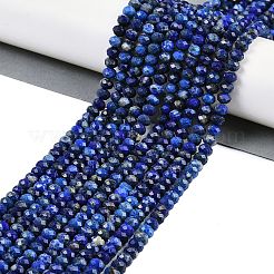 天然石ラピスラズリビーズ連売り  多面カット  ロンデル  6x4mm  穴：0.7mm  約96個/連  15.35''（39センチメートル）&nbsp;G-P553-F04-04