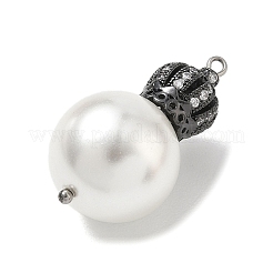 Brass Micro Pave Clear Cubic Zirconia and Creamy White Imitation Pearl Pendants&nbsp;KK-A300-13B-B