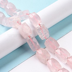 天然石ローズクォーツビーズ連売り  多面カット  直方体の  15~16x11~12x11~12mm  穴：1.5mm  約20~22個/連  15.3~15.7インチ（39~40cm）&nbsp;G-G765-24