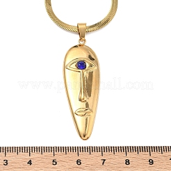304ステンレススチール製カプリブルーラインストーンヒューマンフェイスペンダントネックレス（女性用）  ゴールドカラー  16.42インチ（41.7cm）&nbsp;NJEW-K303-01B-G