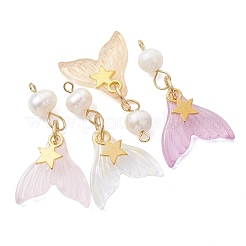 Spray Painted Glass & Natural Pearl & Alloy Pendants&nbsp;PALLOY-JF05240