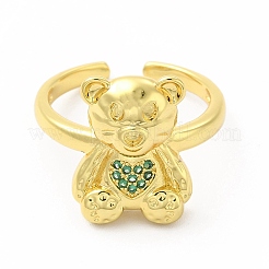 Cubic Zirconia Bear with Heart Open Cuff Ring&nbsp;KK-A180-38G
