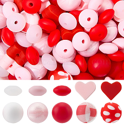 ラウンド＆ハート＆ロンデルシリコンビーズ10スタイル  ミックスカラー  12~15x6.5~15mm  穴：2mm&nbsp;SIL-PA0001-36