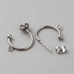 304ステンレススチールスタッドピアス金具  水平ループ付き  ラウンド  ステンレス鋼色  18x15x3mm  穴：1.8mm&nbsp;X1-STAS-TAC0017-02C