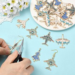 24個6スタイルアロイエナメルペンダント  飛行機チャーム  ゴールドカラー  ミックスカラー  37~43x23~42mm  4個/スタイル&nbsp;ENAM-CJ0007-45