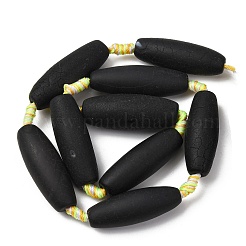 天然石瑪瑙ビーズ連売り  染め＆加熱  ライス  ブラック  28~35x11~15mm  穴：2.5~3mm  約9~10個/連  15.75''（40センチメートル）&nbsp;G-B177-A02-02